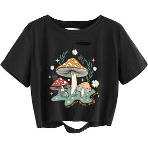 imageAvanova Women Skull Finger Graphic Distressed Tee Shirt Ripped Short Sleeve Crop TopsBlack Lx07