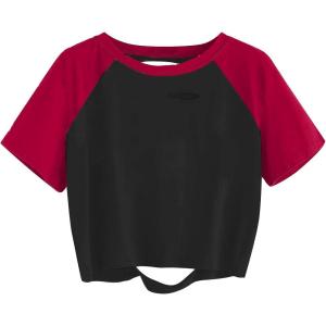 imageAvanova Women Skull Finger Graphic Distressed Tee Shirt Ripped Short Sleeve Crop TopsBlack Red