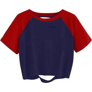 imageAvanova Women Skull Finger Graphic Distressed Tee Shirt Ripped Short Sleeve Crop TopsBlue Red