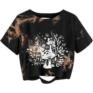 imageAvanova Women Skull Finger Graphic Distressed Tee Shirt Ripped Short Sleeve Crop TopsTie Dye Brown D