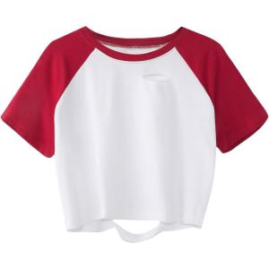 imageAvanova Women Skull Finger Graphic Distressed Tee Shirt Ripped Short Sleeve Crop TopsWhite Red