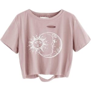 imageAvanova Women Sun Moon Graphic Distressed Crop Top Oversized Short Sleeve Ripped Tee ShirtMoon Pink