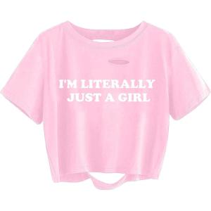 imageAvanova Women Sun Moon Graphic Distressed Crop Top Oversized Short Sleeve Ripped Tee ShirtPink Girl