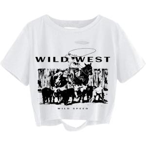 imageAvanova Women Sun Moon Graphic Distressed Crop Top Oversized Short Sleeve Ripped Tee ShirtWhite Wild