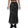 imageAvanova Women Ditsy Floral Bohemia Mesh Mermaid Skirt High Waist Summer Midi SkirtsBlack C01