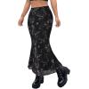imageAvanova Women Ditsy Floral Bohemia Mesh Mermaid Skirt High Waist Summer Midi SkirtsBlack C01