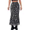 imageAvanova Women Ditsy Floral Bohemia Mesh Mermaid Skirt High Waist Summer Midi SkirtsBlack Floral