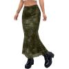 imageAvanova Women Ditsy Floral Bohemia Mesh Mermaid Skirt High Waist Summer Midi SkirtsGreen