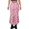 imageAvanova Women Ditsy Floral Bohemia Mesh Mermaid Skirt High Waist Summer Midi SkirtsPink a