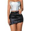 imageAvanova Women Faux Leather Slit Split Mini Skort High Rise Bodycon Short SkirtBlack B