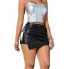 imageAvanova Women Faux Leather Slit Split Mini Skort High Rise Bodycon Short SkirtBlack B