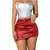 imageAvanova Women Faux Leather Slit Split Mini Skort High Rise Bodycon Short SkirtRed