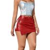 imageAvanova Women Faux Leather Slit Split Mini Skort High Rise Bodycon Short SkirtRed