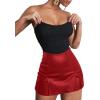 imageAvanova Women Faux Leather Slit Split Mini Skort High Rise Bodycon Short SkirtRed J