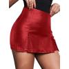 imageAvanova Women Faux Leather Slit Split Mini Skort High Rise Bodycon Short SkirtRed J