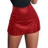 imageAvanova Women Faux Leather Slit Split Mini Skort High Rise Bodycon Short SkirtRed J