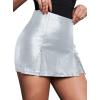 imageAvanova Women Faux Leather Slit Split Mini Skort High Rise Bodycon Short SkirtSilver