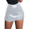 imageAvanova Women Faux Leather Slit Split Mini Skort High Rise Bodycon Short SkirtSilver