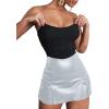 imageAvanova Women Faux Leather Slit Split Mini Skort High Rise Bodycon Short SkirtSilver