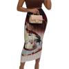 imageAvanova Women Floral Print Pencil Midi Skirt High Waisted Tight Bodycon SkirtsBrown