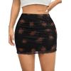 imageAvanova Women Mesh Bodycon Mini Skirt High Waist Ruched Summer Short SkirtFloral Black F