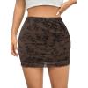 imageAvanova Women Mesh Bodycon Mini Skirt High Waist Ruched Summer Short SkirtFloral Brown