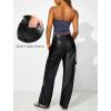 imageBlack Faux Leather Pants for Women High Waisted Flare Cargo Pants Y2k Straight Wide Leg Pleather Pants with PocketsBlack
