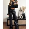 imageBlack Faux Leather Pants for Women High Waisted Flare Leggings Straight Wide Leg Pleather Pants with PocketsA1 Wide Leg Leather Pants Black