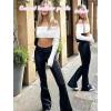 imageBlack Faux Leather Pants for Women High Waisted Flare Leggings Straight Wide Leg Pleather Pants with PocketsA3 Bootcut Magic Pants Black