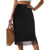 imageAvanova Women Mesh Knee Length Skirt High Waisted Elastic Summer Straight Midi SkirtsBlack