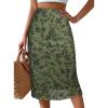 imageAvanova Women Mesh Knee Length Skirt High Waisted Elastic Summer Straight Midi SkirtsGreen Floral