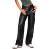 imageBlack Faux Leather Pants for Women High Waisted Flare Cargo Pants Y2k Straight Wide Leg Pleather Pants with PocketsBlack
