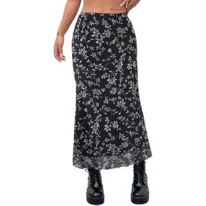 imageAvanova Women Ditsy Floral Bohemia Mesh Mermaid Skirt High Waist Summer Midi SkirtsBlack Floral