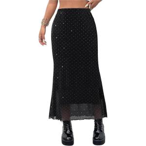 imageAvanova Women Ditsy Floral Bohemia Mesh Mermaid Skirt High Waist Summer Midi SkirtsBlack Glitter