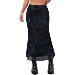 imageAvanova Women Ditsy Floral Bohemia Mesh Mermaid Skirt High Waist Summer Midi SkirtsBlue Black