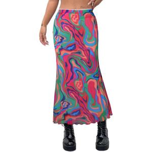 imageAvanova Women Ditsy Floral Bohemia Mesh Mermaid Skirt High Waist Summer Midi SkirtsMulti Paisley