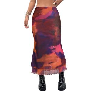 imageAvanova Women Ditsy Floral Bohemia Mesh Mermaid Skirt High Waist Summer Midi SkirtsMulticolor