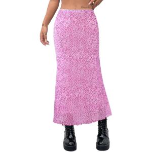 imageAvanova Women Ditsy Floral Bohemia Mesh Mermaid Skirt High Waist Summer Midi SkirtsPink Floral