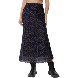 imageAvanova Women Ditsy Floral Bohemia Mesh Mermaid Skirt High Waist Summer Midi SkirtsPurple