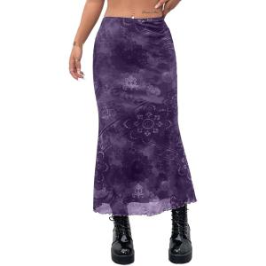 imageAvanova Women Ditsy Floral Bohemia Mesh Mermaid Skirt High Waist Summer Midi SkirtsPurple B