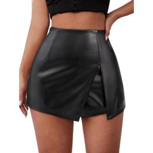 imageAvanova Women Faux Leather Slit Split Mini Skort High Rise Bodycon Short SkirtBlack E
