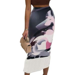 imageAvanova Women Floral Print Pencil Midi Skirt High Waisted Tight Bodycon SkirtsBlack C