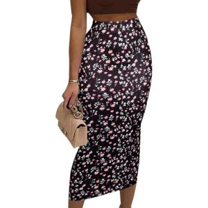 imageAvanova Women Floral Print Pencil Midi Skirt High Waisted Tight Bodycon SkirtsBlack Flower
