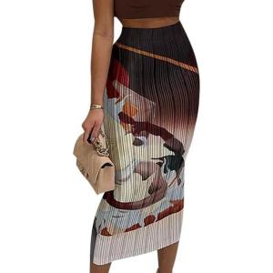imageAvanova Women Floral Print Pencil Midi Skirt High Waisted Tight Bodycon SkirtsBrown