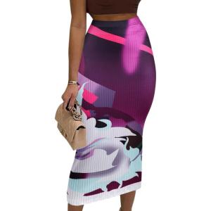imageAvanova Women Floral Print Pencil Midi Skirt High Waisted Tight Bodycon SkirtsDark Purple