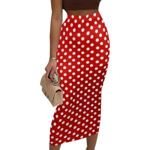 imageAvanova Women Floral Print Pencil Midi Skirt High Waisted Tight Bodycon SkirtsDot Red