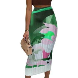 imageAvanova Women Floral Print Pencil Midi Skirt High Waisted Tight Bodycon SkirtsGreen