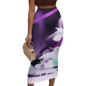 imageAvanova Women Floral Print Pencil Midi Skirt High Waisted Tight Bodycon SkirtsPurple