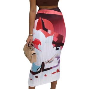 imageAvanova Women Floral Print Pencil Midi Skirt High Waisted Tight Bodycon SkirtsRed