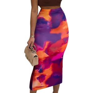 imageAvanova Women Floral Print Pencil Midi Skirt High Waisted Tight Bodycon SkirtsTie Dye Multicolor